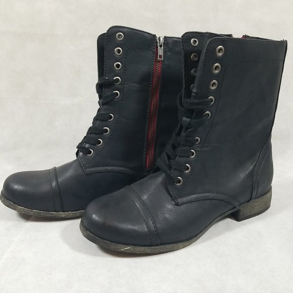 MIA Shoes - MIA Womens Size 9 Lace Up Heeled Combat Boots Black